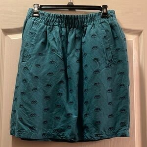 LOFT elephant linen women’s skirt, sz Small petite. Aqua & Navy blue color